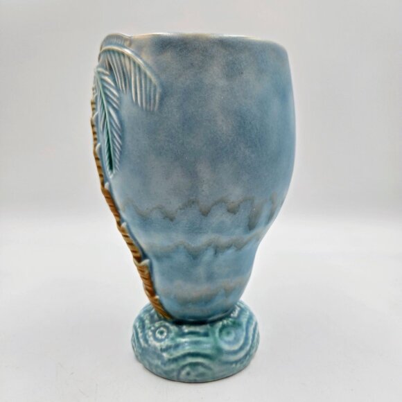 Vintage Beswick England 1072 Tropical Palm Tree Decorative Vase Aqua Blue Teal - Picture 6 of 11